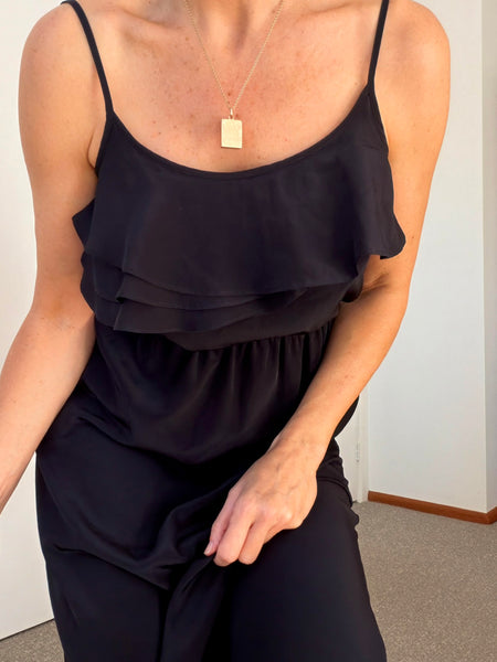 Pre-Loved Ruffle Black Maxi Dress • Size 10