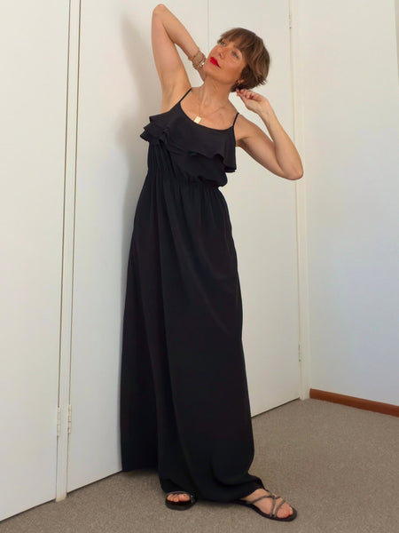 Pre-Loved Ruffle Black Maxi Dress • Size 10