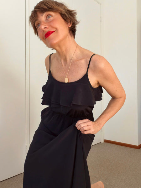 Pre-Loved Ruffle Black Maxi Dress • Size 10