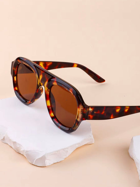 Aviator Style Acetate Sunglasses (Tortoise • Brown Lens) • NEW