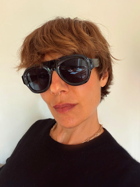 Aviator Style Acetate Sunglasses (Classic Black) • NEW