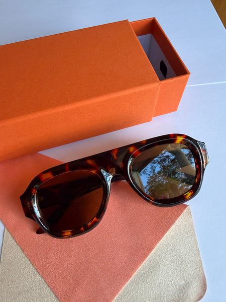 Aviator Style Acetate Sunglasses (Tortoise • Brown Lens) • NEW
