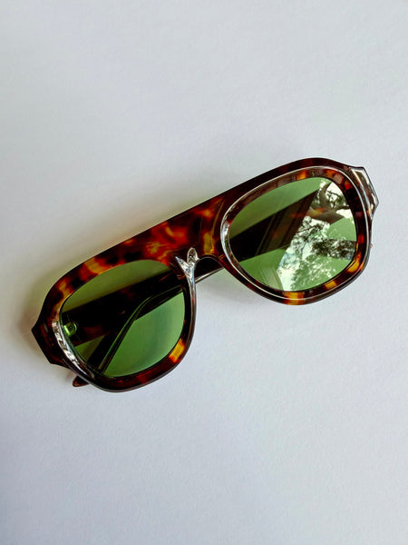 Aviator Style Acetate Sunglasses (Tortoise • Green Lens) • NEW