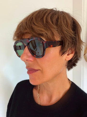 Aviator Style Acetate Sunglasses (Tortoise • Green Lens) • NEW