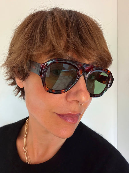 Aviator Style Acetate Sunglasses (Tortoise • Green Lens) • NEW