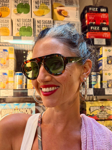 Aviator Style Acetate Sunglasses (Tortoise • Green Lens) • NEW