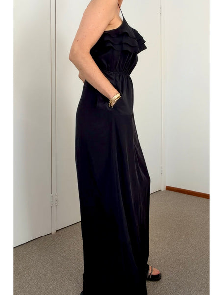 Pre-Loved Ruffle Black Maxi Dress • Size 10