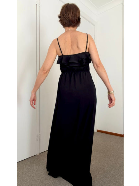 Pre-Loved Ruffle Black Maxi Dress • Size 10