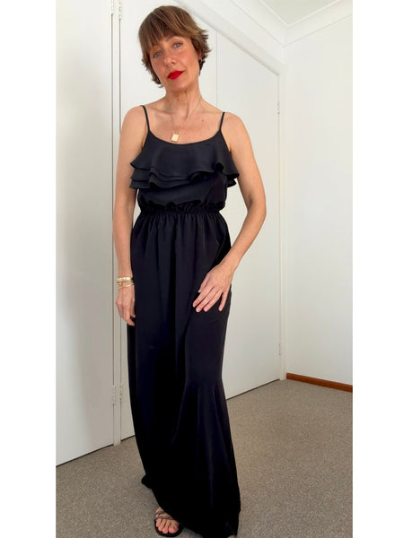 Pre-Loved Ruffle Black Maxi Dress • Size 10