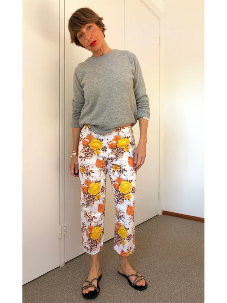 Pre-Loved ESSIE PALM BEACH White Floral Linen Pants • Size 10