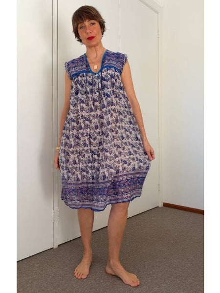 Pre-Loved Indian Cotton Lurex Sleeveless Dress • Size 10
