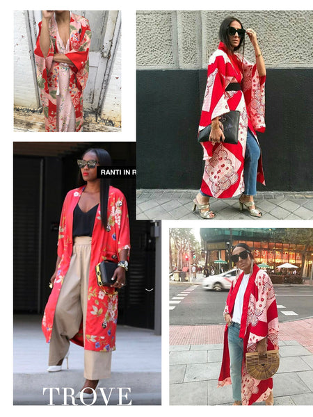 Pre-Loved Vintage Red Japanese Cotton Kimono • (Size S/M)