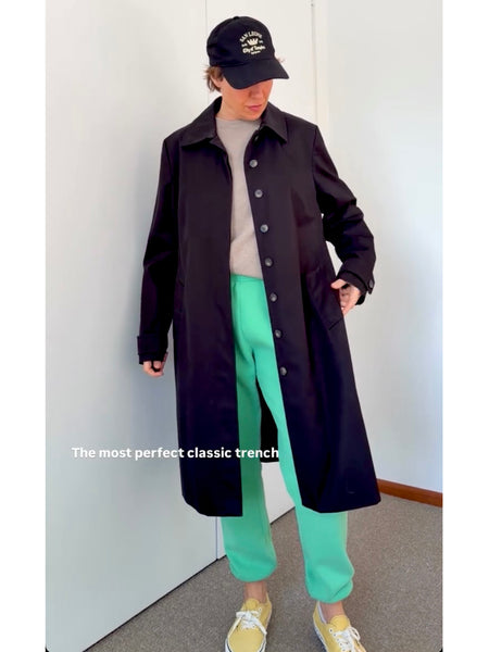 Pre-Loved Classic Black Cotton Trench Coat • (Size 18)