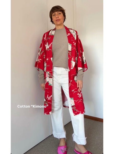 Pre-Loved Vintage Red Japanese Cotton Kimono • (Size S/M)